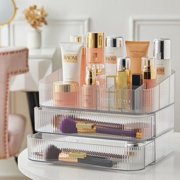 Makeup Organiser Storage Drawers, Stackable Skincare Cosmetic Organizer Acrylic Large, Tidy for Lipstick, Nail Care, Perfume, Jewelery, Brush, Vanity, Dresser, Bedroom, Bathroom