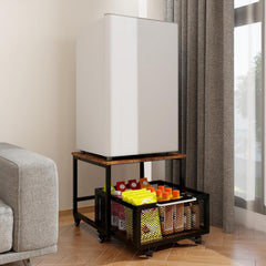1pc Mini Fridge Stand with Storage, 50x50x42.3cm Mobile Refrigerator Stand with Lockable Wheels & Basket, Portable Cart for Kitchen Office - Perfect Home Upgrade