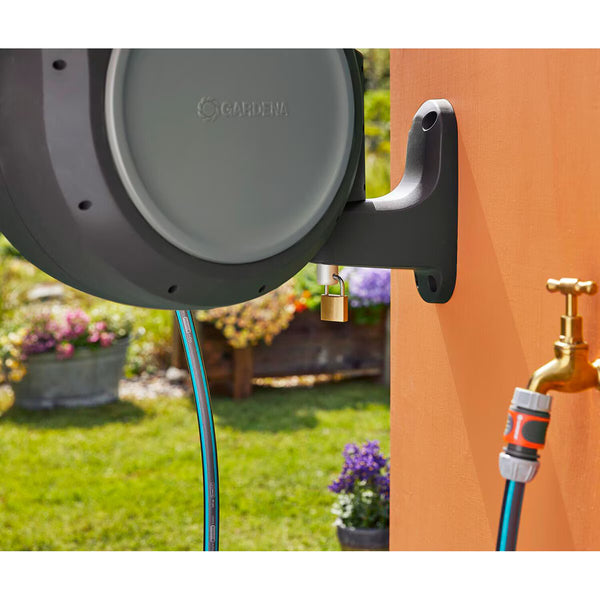 Gardena Wall-Mounted 30M (98Ft) Hose Box with Automatic Roll-Up