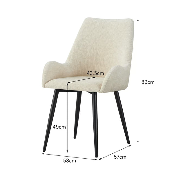 MOF Set of 4 Dining Chairs with Armrests - Mid-Century Upholstered Dining Chairs with Soft Cushioned Seat & Black Metal Legs for Dining Room, Living Room, Kitchen or Vanity Chair