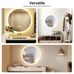 LED Bathroom Mirror with Touch Control & Defogging - Dimmable, Adjustable Brightness, 3-Color Stepless Dimmer, Mirror Suitable for Shower, Bathtub - Modern Bathroom Upgrade, Christmas Gift (Plastic Frame, 220V)