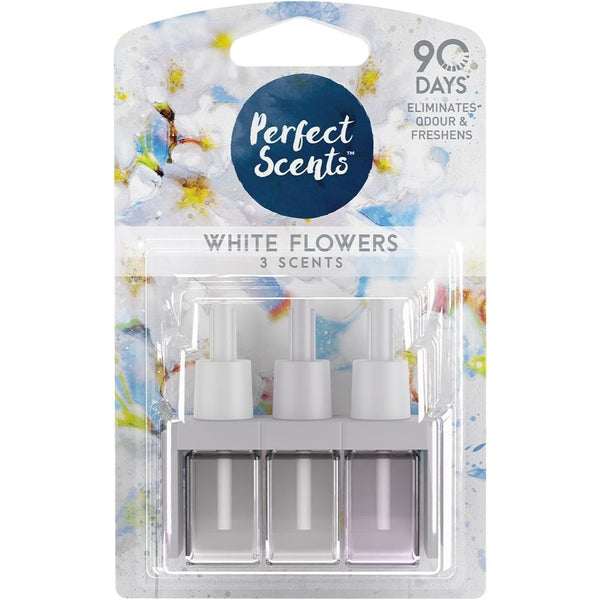 12x Perfect Scents Plug In Refill Air Freshener Compatible with 3volution, White Flowers Fragrance 20ml Each Long Lasting Home Fragrance Oil Air Freshener Refills