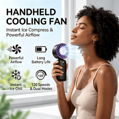 Portable Handheld Fan, High Speed Hand Held Turbo Fan (16800RPM) with Ice Cooler, 120 Wind Gear, LED Display, 90°Foldable, Up to 22 Hrs, Rechargeable USB Face Fan for Travel, Outdoor, Home, Office