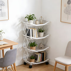 Foldable Kitchen Organizer Cart with 360° Rotating & Multi-Tier Shelves, Large Capacity Metal Vegetable Cart & Organiser - Portable, Space-Saving Storage for Pantry, Utility Room & Kitchen