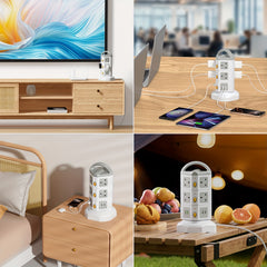 SooPii 10-Outlet Power Tower with 4 USB, Multi Plug Power Extension Strip with 10AC Outlets, 2 USB & 2 USB-C Ports, Surge Protector, 2m Extension Cable, 4000W/16A Extension Power Cord for Home Office, White, Christmas Gifts, Gifts.