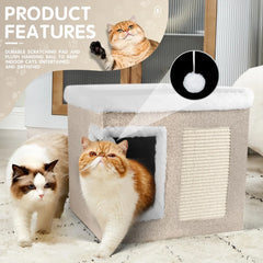 1pc Large Cat Cube House Cosy Foldable Bed Pet Cave Furry Soft Cushions Scratch Pads 42X42X36CM