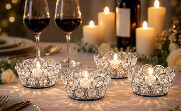 10 Pack Iron Crystal Candle Holders, Bowl-Shaped Decorative Tealight Holders for Table, Wedding, Party & Home Décor