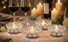 10 Pack Iron Crystal Candle Holders, Bowl-Shaped Decorative Tealight Holders for Table, Wedding, Party & Home Décor