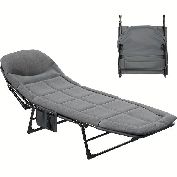 Sun Lounger with Cushion 6-Position Adjustable Folding Sun Lounger Portable 280kg Max. Load Sunloungers with Strap 200x65x32cm Sun Bed for Garden Pools Camping Indoor, Gray