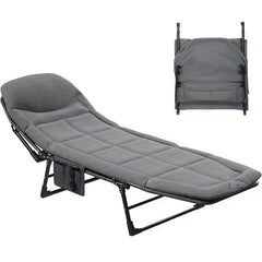 Sun Lounger with Cushion 6-Position Adjustable Folding Sun Lounger Portable 280kg Max. Load Sunloungers with Strap 200x65x32cm Sun Bed for Garden Pools Camping Indoor, Gray