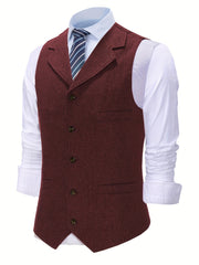 Men'S Vest Retro Fashion Groom Wedding Party Vest Men'S Herringbone Casual Business Waistcoat
