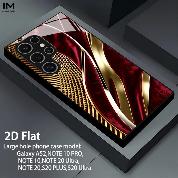 Phone Case - Phone Case: 2D Flat Red And Golden Velvet Texture Art Pattern Design Black Tempered Glass Phone Case, Suitable for Iphone 17 Air/16 Pro Max/15 Plus/14/13/12/11 Pro And Samsung Galaxy S22/S23/S24/S25/S26 ULTRA PLUS