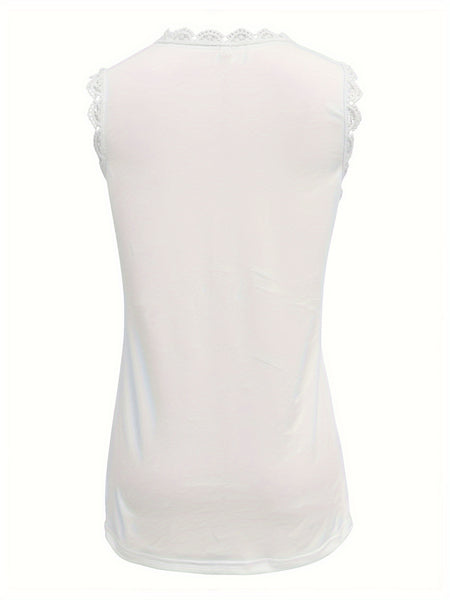 Women'S Summer Lace Floral Vest White Sleeveless Round Neck Trendy Tank Tops