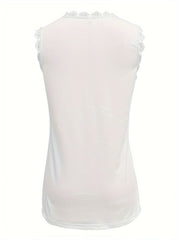 Women'S Summer Lace Floral Vest White Sleeveless Round Neck Trendy Tank Tops
