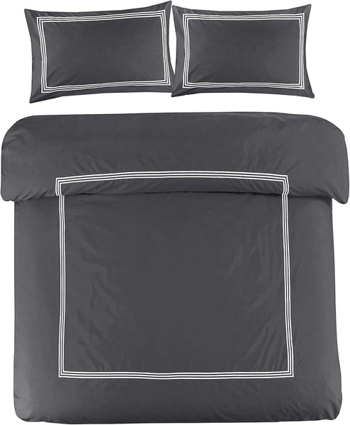 My Home Store Polycotton Bratta Duvet Cover Set - Our 3pc Soft stitch Embroidered button closure Quilt cover with matching Embroidered envelop closure Pillowcases | Breathable & Lightweight Duvet cover set