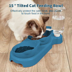 A 3-In-1 Pet Bowl That Includes a Cat Bowl, Spoon, And Cup, Available Locally for Food And Water. This Triple Cat Bowl Features a Plastic Raised Dish And an Automatic Water Bottle