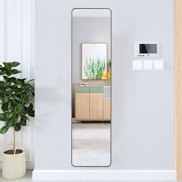 Full Length Mirror 147x37cm Aluminium Alloy Standing/Wall Rectangular Floor Mirror for Bedroom, Hallway & Dressing Room Lean, Hang or Mount (Black)