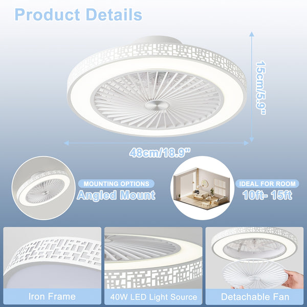 48.26cm Modern Ceiling Fan with Light, 6 Speeds Reversible Low Profile Ceiling Fan Light, 3CCT LED Dimmable Flush Mount Ceiling Fans with Lights, Timing Ceiling Fans Light with Remote for Living Room, Kitchen, Bedroom And Office