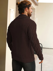 Men'S Solid Cable Knit Cardigan Fall Winter Button-Up Knit Coat