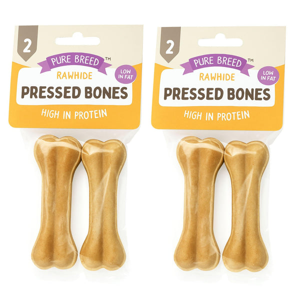 Pure Breed 4pk Pressed Dog Bones | Long Lasting Flavoured Chew Treats for Dogs, Puppies & Large Breeds | Low Fat, High Protein Dental Chews | Healthy Training & Reward Dog Treat Bones