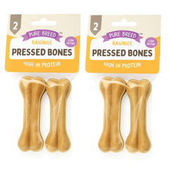Pure Breed 4pk Pressed Dog Bones | Long Lasting Flavoured Chew Treats for Dogs, Puppies & Large Breeds | Low Fat, High Protein Dental Chews | Healthy Training & Reward Dog Treat Bones