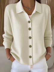 Button-Front Lapel Sweater Cardigan, New Autumn And Winter Solid-Color Casual Cardigan
