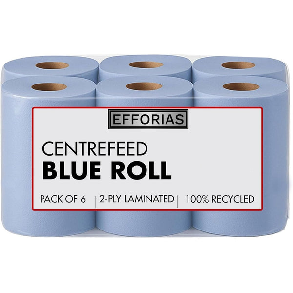 6pcs Blue Rolls 2 Ply 100m, Centrefeed Blue Roll, Strong & Absorbent Blue Kitchen Rolls, Embossed Paper Towels, Multi Fold Double Layer Tissue Roll, Household Cleaning Blue Rolls, Perfect for Commercial, Kitchen Use & Cleaning Toilets