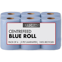 6pcs Blue Rolls 2 Ply 100m, Centrefeed Blue Roll, Strong & Absorbent Blue Kitchen Rolls, Embossed Paper Towels, Multi Fold Double Layer Tissue Roll, Household Cleaning Blue Rolls, Perfect for Commercial, Kitchen Use & Cleaning Toilets