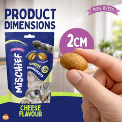 Pure Breed Mischief Cat Treats 6 Pack | Cheese Flavour Pillow Snacks for Cats | Crunchy Outer & Creamy Centre | Low Calorie Cat Bites (Only 2 kcal Each) | Natural Resealable Cat Treat Pouches for Everyday Rewards