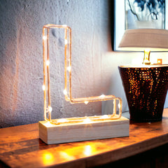 Light Up Letter | LED Alphabet Wire Frame Letter Lights | Rose Gold Copper Initials | Personalised Lighting | Battery Powered | For The Office Living Room Bedroom | Gift For Her