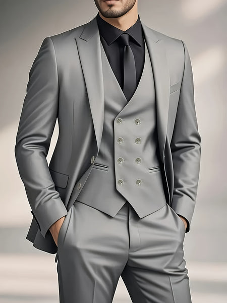 Men'S Suit 3pcs Set Formal Attire Blazer Trousers Vest Wedding Outfit Important Occasion Dress