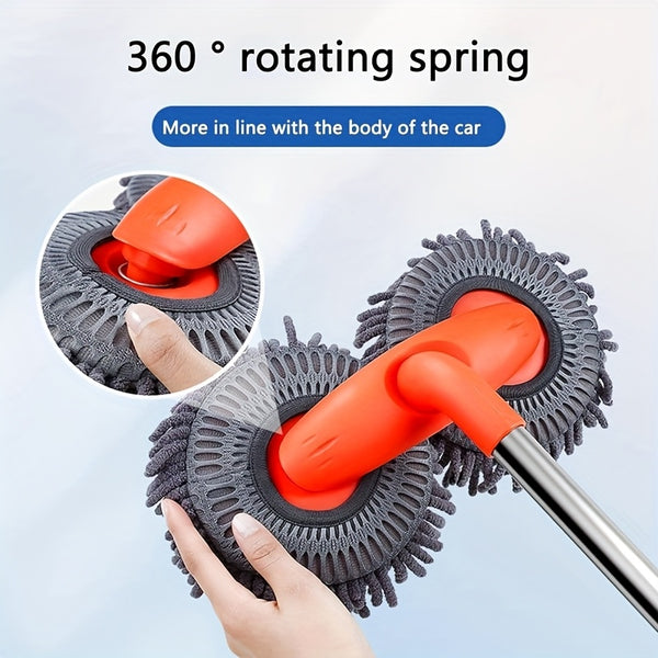 [Car Wash Brush] Adjustable Long-Handled Car Cleaning Brush, Chenille Microfiber Car Wash Tools - Heavy-Duty Multi-Surface Car Wash Mop, Truck, SUV, RV, Home & Vehicle Detailing, Soft Bristle-Free Duster for Hard-to- Areas
