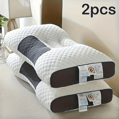 Pack of 2/1 Sleeping Pillows, Ergonomic Neck Support Pillow, Adjustable Contour Support Pillow for Deep Sleep, Breathable Skin-Friendly, Moisture-Wicking, All-Season-1000/2000g