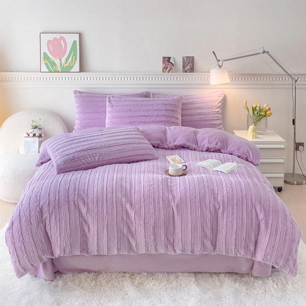 3pcs Faux Rabbit Plush Bedding Set, Soft Fluffy Comfortable Thicken Warm Autumn-Winter Duvet Cover & Pillowcase Set, Machine Washable, Ideal for Hotel, Guest Room, Bedroom, Home Use,Christmas Presents, Single/Double/King/Super King Size (1*Duvet Cover + 2