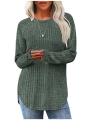 Ladies' Basic Long-Sleeve Sweater, Loose-Fit Top with Elegant Crew Neck.