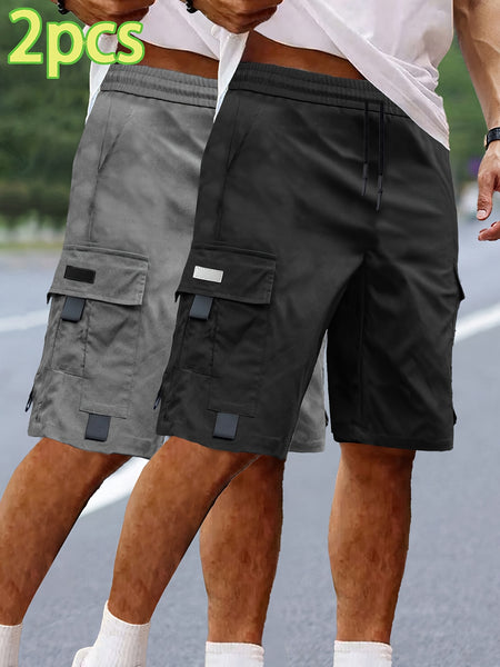 Set of 2 Men'S Summer Casual Woven Strap Cargo Shorts