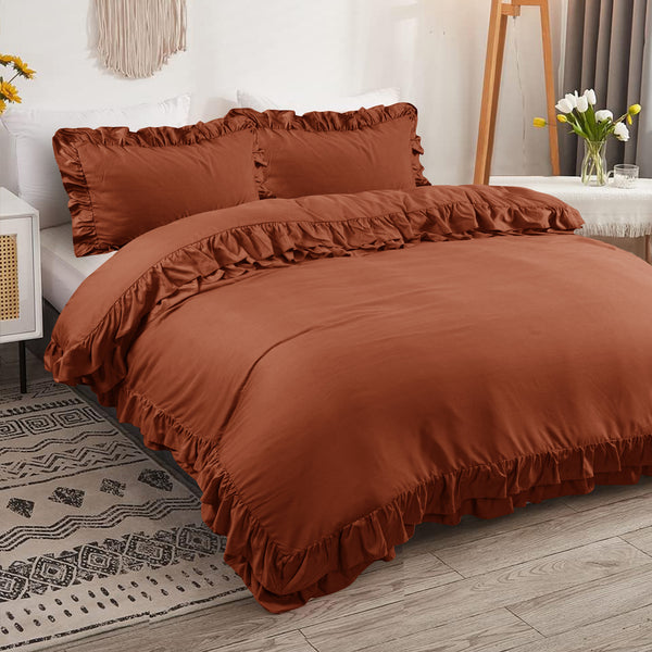 3-Piece Ruffle Frilled Duvet Cover Set – Soft, Comfortable Bedding with Pillowcases, Button Closure, Elegant Layered Design