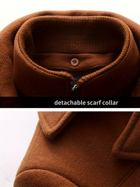 New Autumn And Winter 802 Detachable Double-Layer Collar Thick Velvet Blend Overcoat for Men