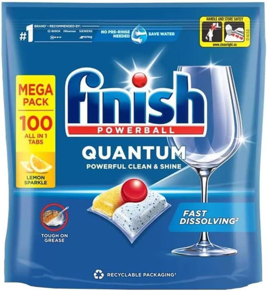 Finish Quantum Lemon Dishwasher Tablets 100 Pack – Powerful Grease Cleaning Dishwashing Tabs – Infinity Shine Formula