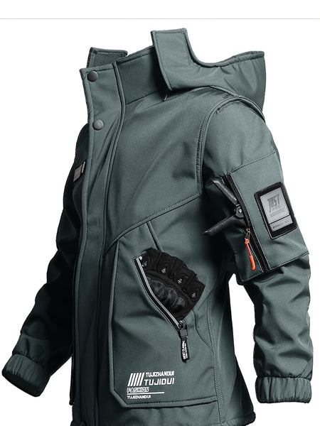Men'S Thick Fleece Winter Warm Set, Workwear Casual Jacket with Hooded Zipper, Multi-Pocket Jacket, Casual Autumn Winter Men'S Jacket, Long Pants, Fleece Set, Warm Outdoor Hiking, Wear-Resistant
