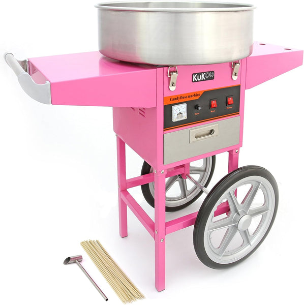 Candy Floss Machine Commercial & Cart / 500 Candy Floss Sticks/Retro Pink / 900W / Kukoo Cotton Candy