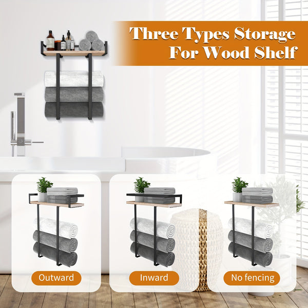 Wall-Mounted Towel Rack - Metal Towel Holder for Bathroom | Iron Shelf for Folding Large Towels, Contemporary Style, Suitable for Small Bathrooms or RV Camping