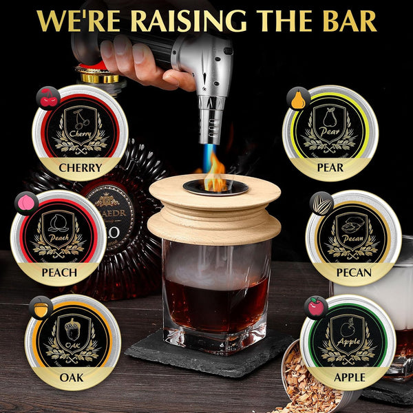 CWLAKON Cocktail Smoker Kit with Torch, Bourbon Whiskey Smoker Infuser Kit, 6 Flavors Wood Chips, 2 Glasses, Old Fashioned Drink Smoker Kit, Christmas Birthday Gifts for Men, Dad, Husband(No Butane)