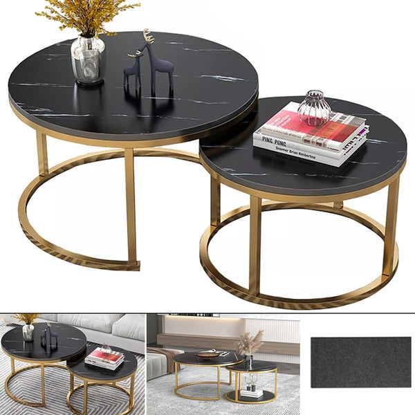 Nesting Coffee Tables Set of 2 Round Stacking Sofa Side Tables for Living Room