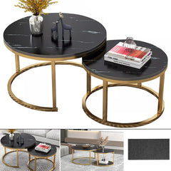 Nesting Coffee Tables Set of 2 Round Stacking Sofa Side Tables for Living Room