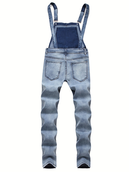 Men's Slim Fit Suspender Jeans, Teen Boys' Denim Pants, Trendy Fashion Versatile Solid Color Classic