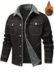 Winter Fleece Warm Denim Jacket Washed with Vintage Style
