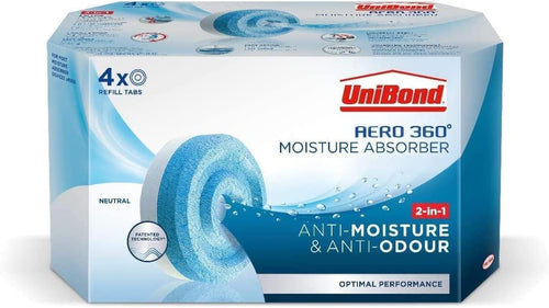 Unibond AERO 360° Moisture Absorber Neutral Refill Tab, Ultra-Absorbent and Odour-Neutralising, for AERO 360° Dehumidifier, Condensation Absorbers, (4 X 450G)