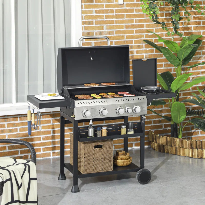 4 - Burner Free Standing Propane 40000 BTU BTU Gas Grill with Side Burner