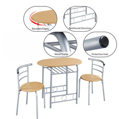 Costoffs 3 Piece Dining Table Set Modern Kitchen Table Set Space Saving Table and 2 Chairs Set with Steel Legs/Storage Rack for Kitchens/Balconies/Bedrooms/Apartments/Cafés, Natural/Drift Brown/White